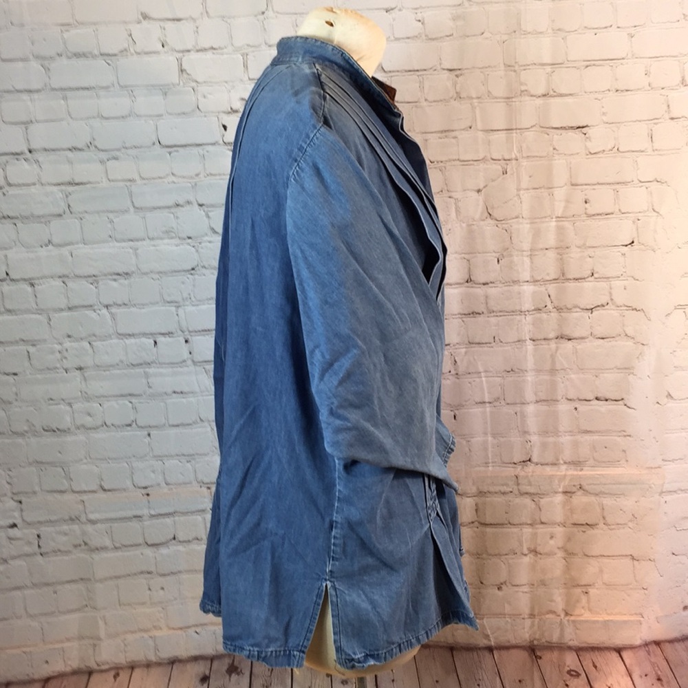 Outback Denim Button Down Shirt Box Pleate Top Medium - Picture 2 of 7